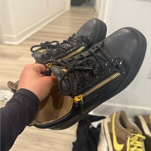 Giuseppe Zanoti Black Sneakers with Gold Zipper Detail